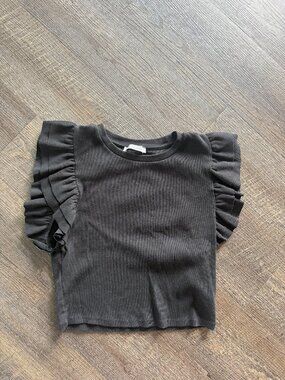 Zara ruffle shouldered black crop top - size L